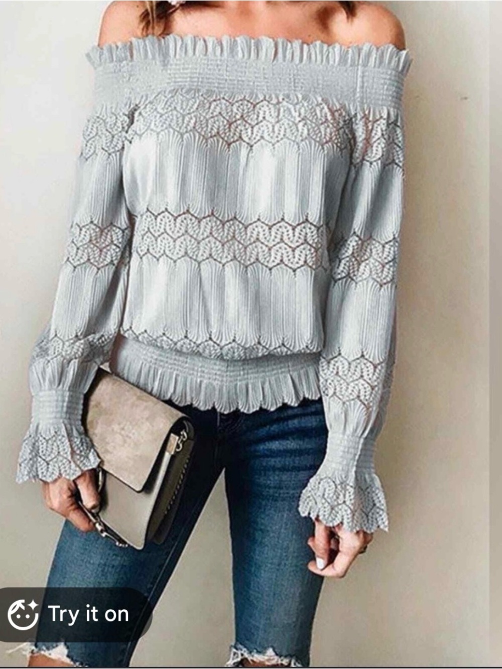 J.O.A Los Angeles - Smocked Off-The-Shoulder Knit Lace Top